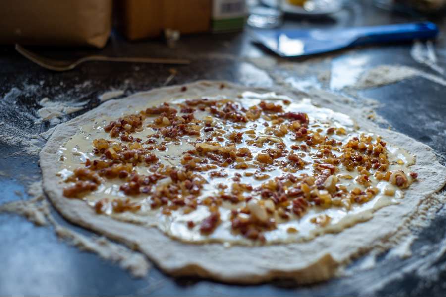 Rezept Foto Flammkuchen Teig Belag
