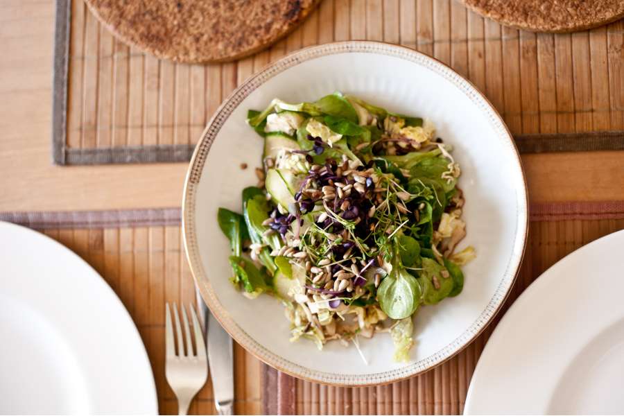 Rezept Foto Lasagne selber machen. Gartensalt angerichtet auf dem Familientisch.